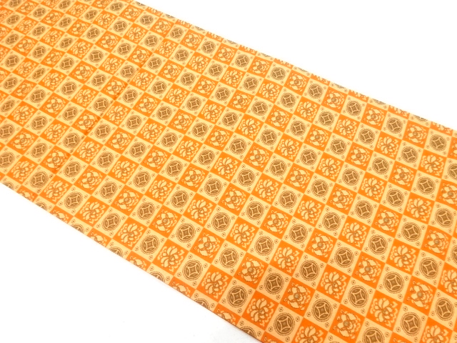 市松に花・七宝模様織り出し　全通袋帯